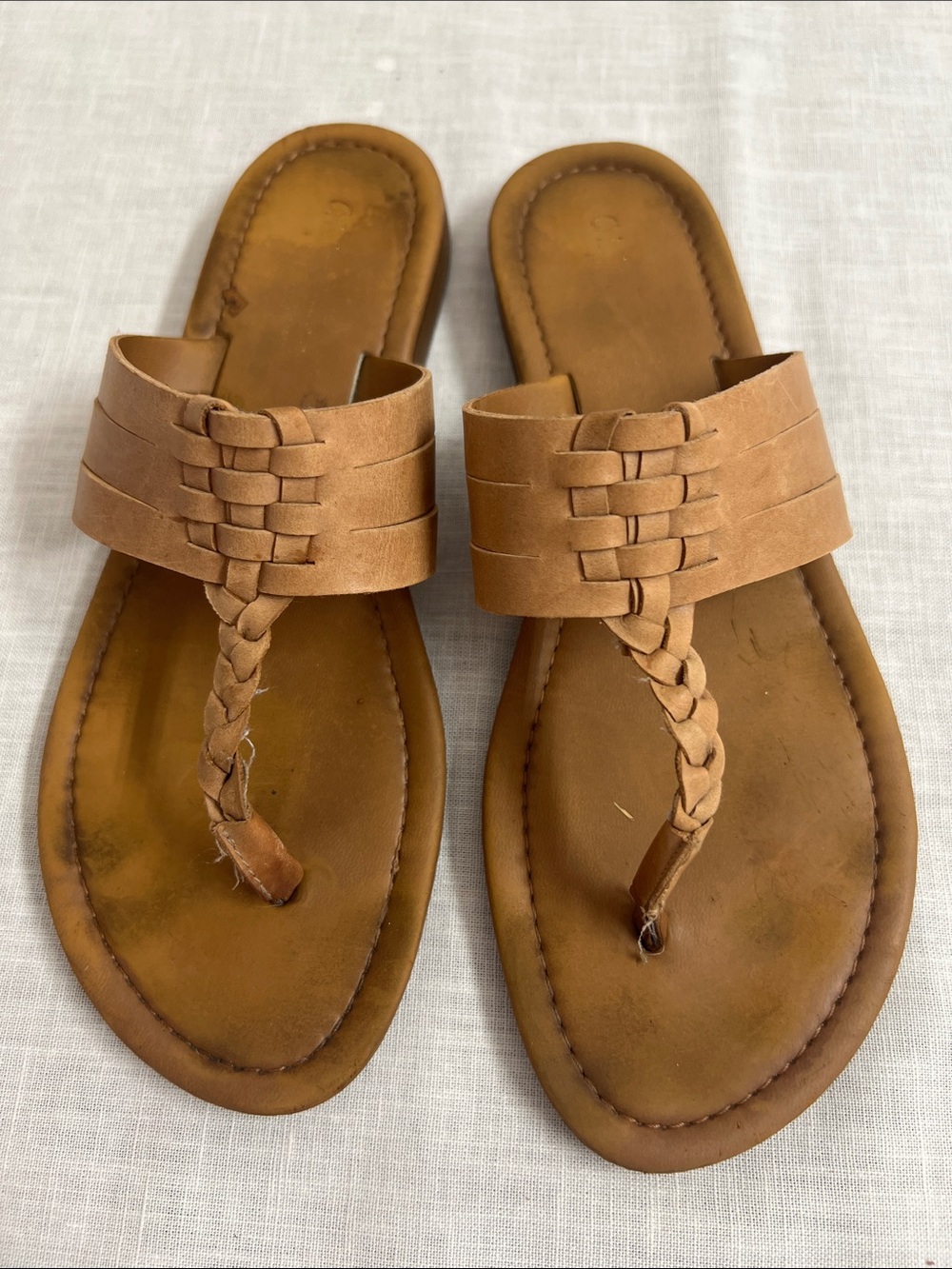 🌞 Cristina Francini Tan Braided Toe-Post Slide Sandals Made in Italy women 7.5
